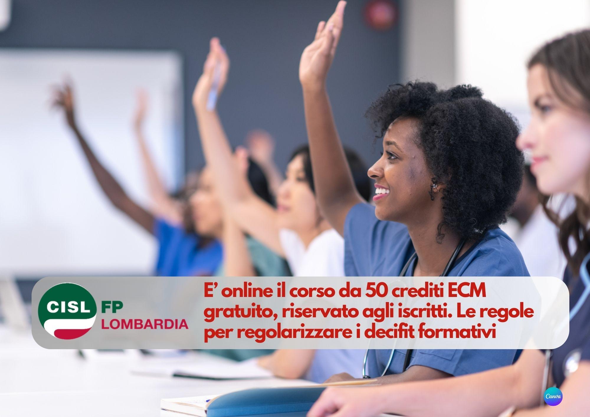 CISL FP Lombardia. Percorso formativo ECM da 50 crediti gratis per gli iscritti. Regole per i crediti