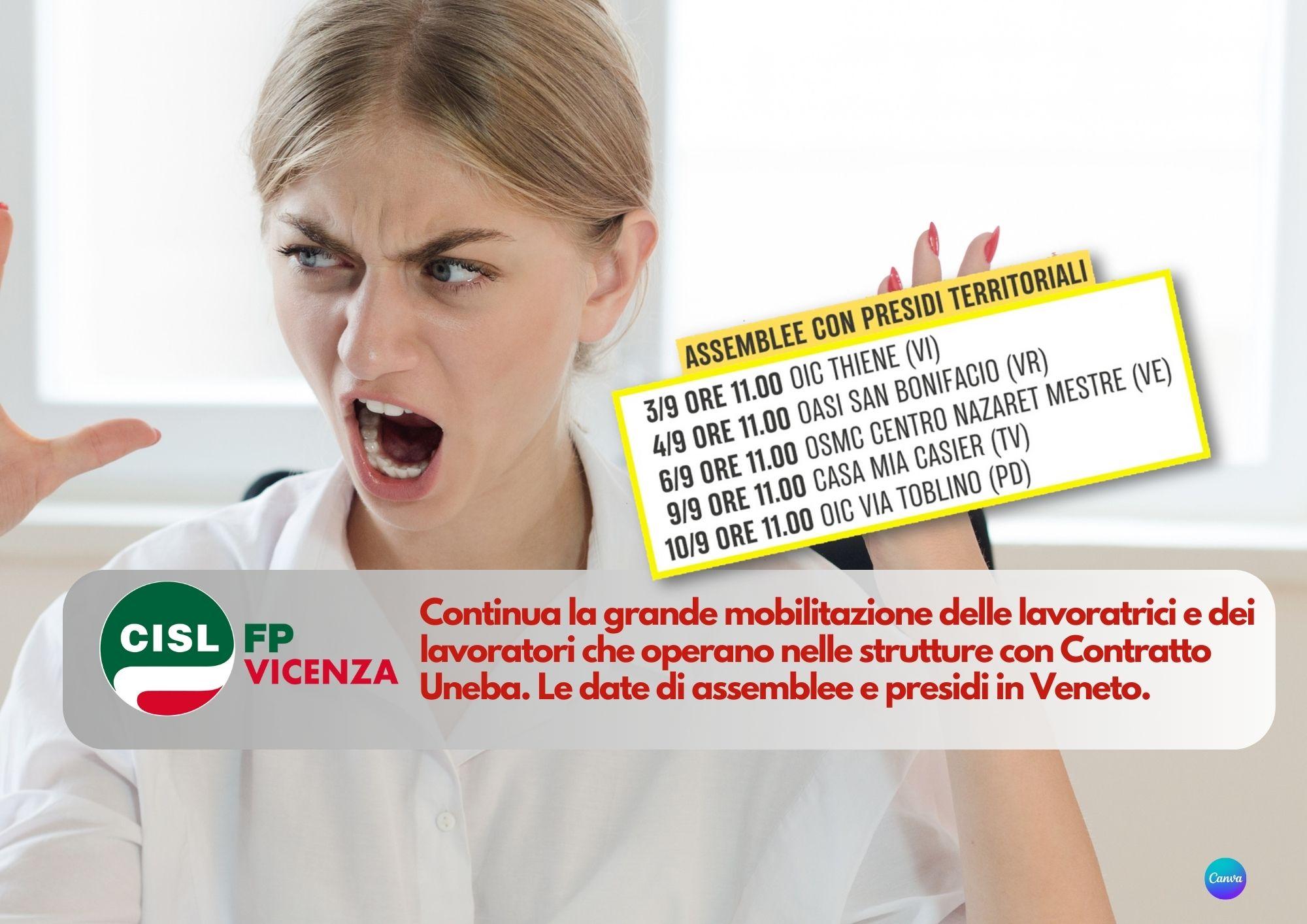 CISL FP Vicenza. Mobilitazione rinnovo Contratto Uneba: assemblee e presidi territoriali. Le date.