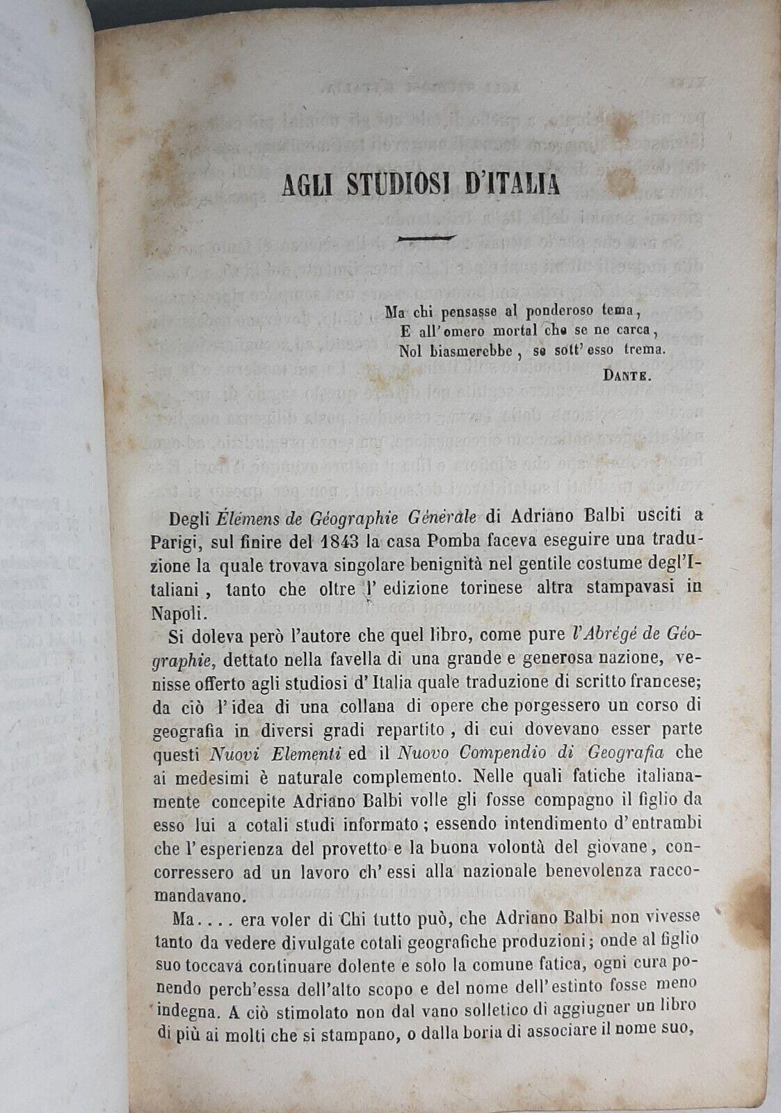 Geografia generale Balbi Cugini Pomba 1851 Torino