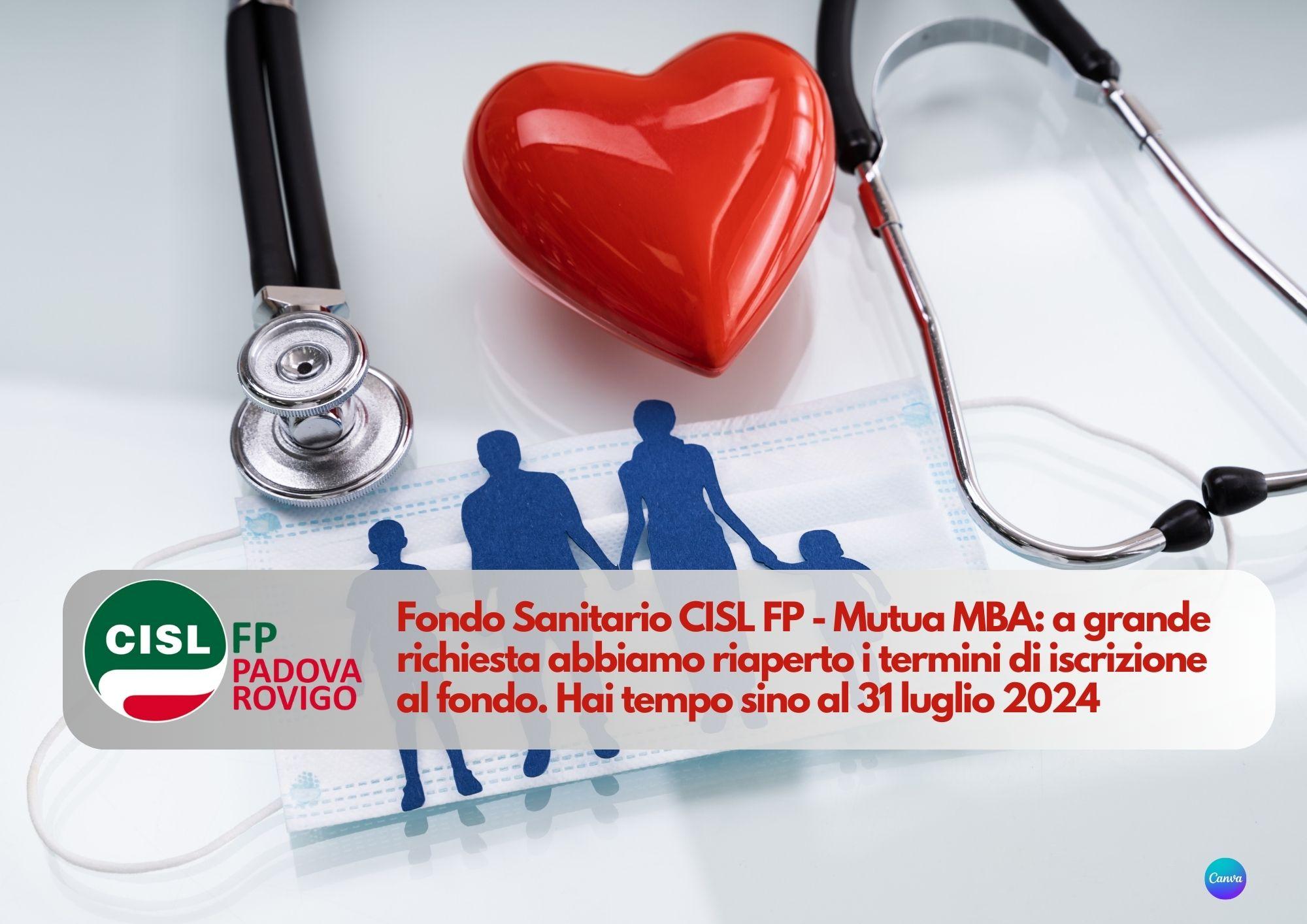 CISL FP Padova Rovigo. Fondo Sanitario CISL FP - Mutua MBA: apertura adesione straordinaria