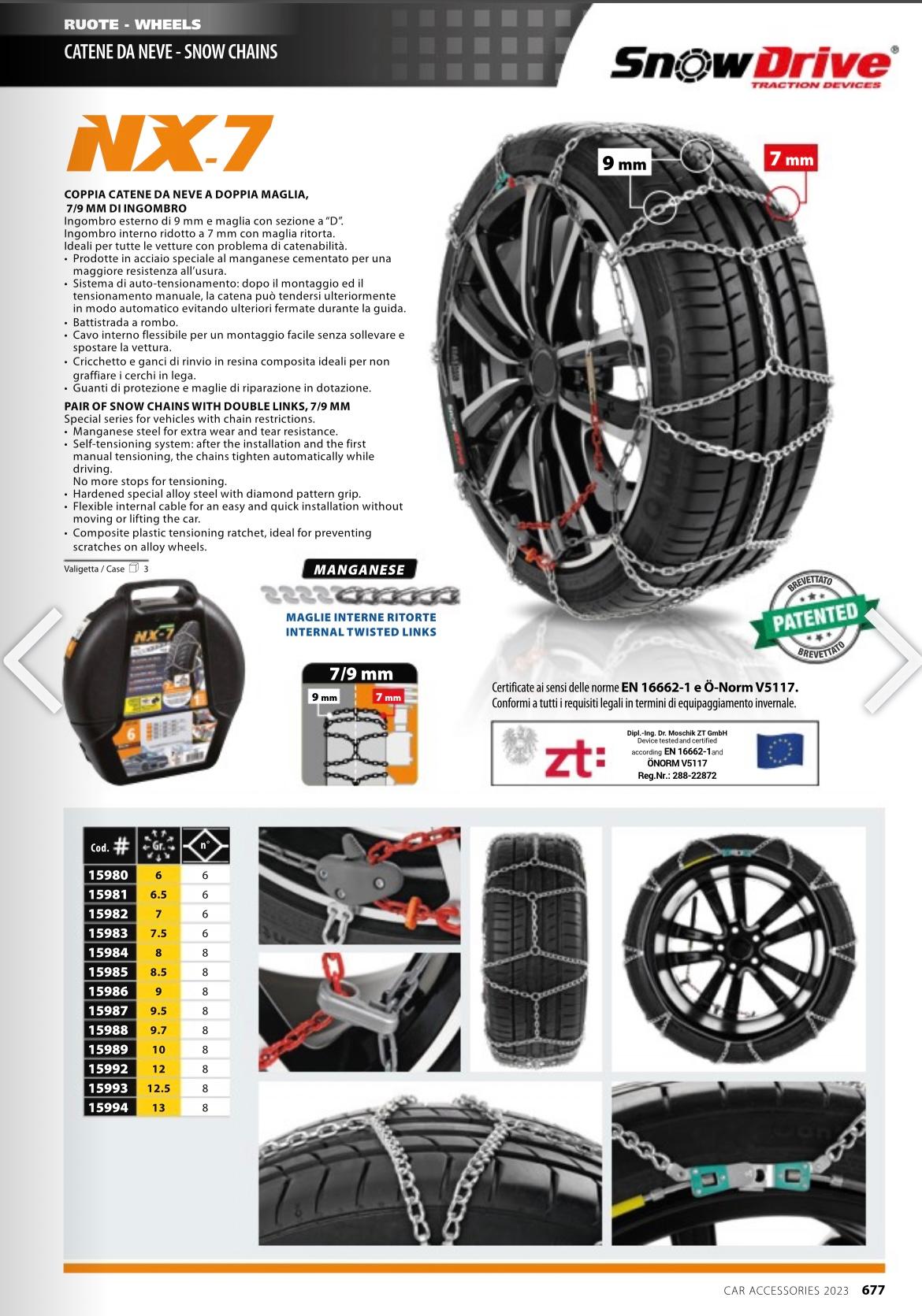 Catene Neve NX-7 SNOW DRIVE a doppia maglia 7/9 mm di ingombro Gruppo12.5