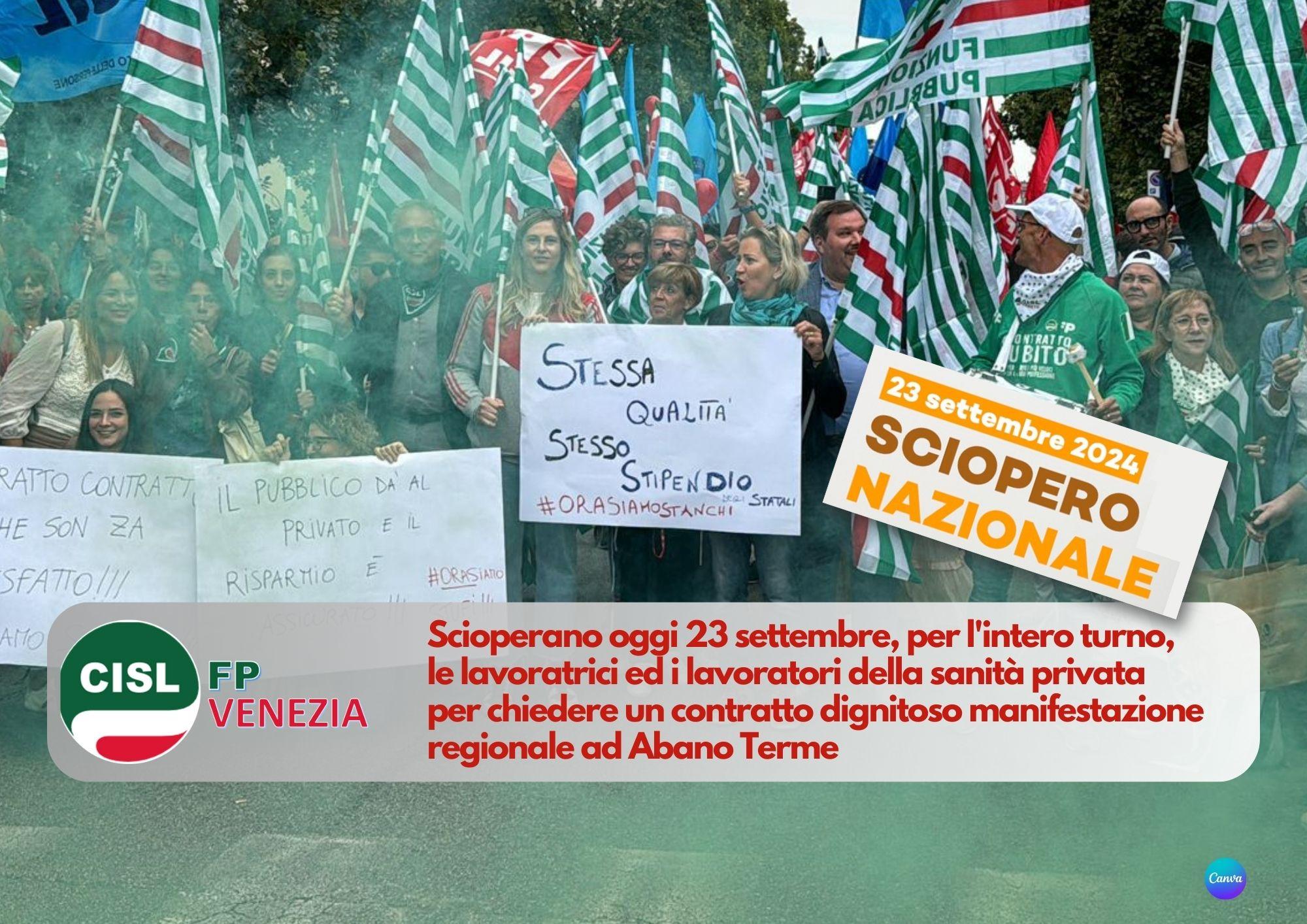 CISL FP Venezia. Sciopero nazionale sanità privata AIOP ARIS. Manifestazione regionale ad Abano Terme