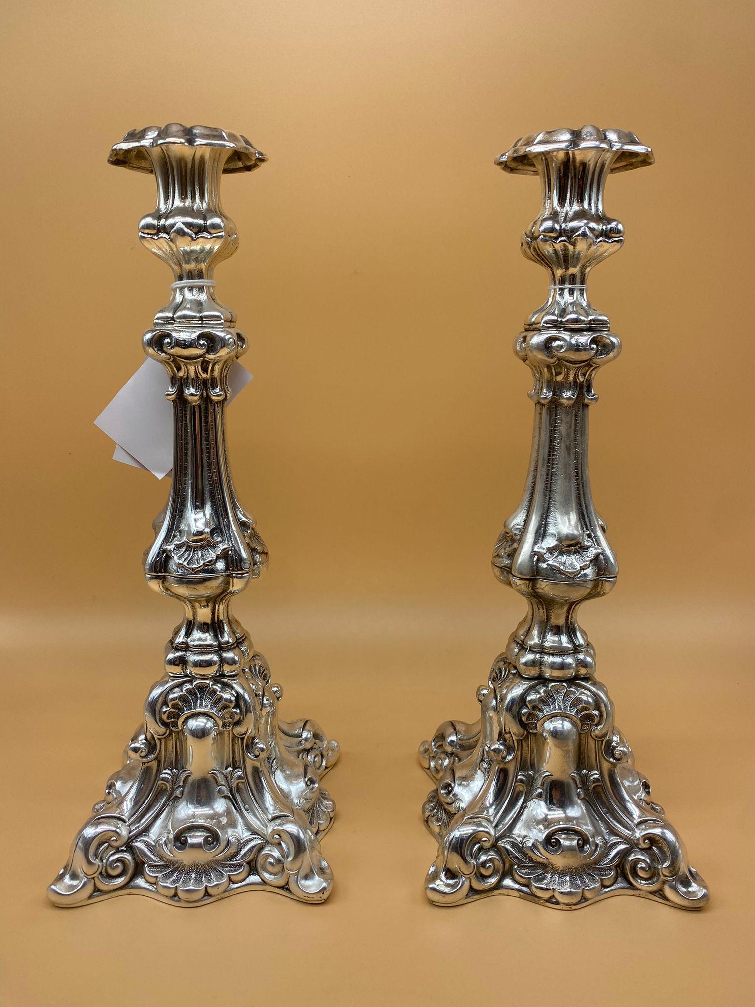 CANDELABRO BASE QUADRA - FINITURA ARGENTO CM 24 E CM 40