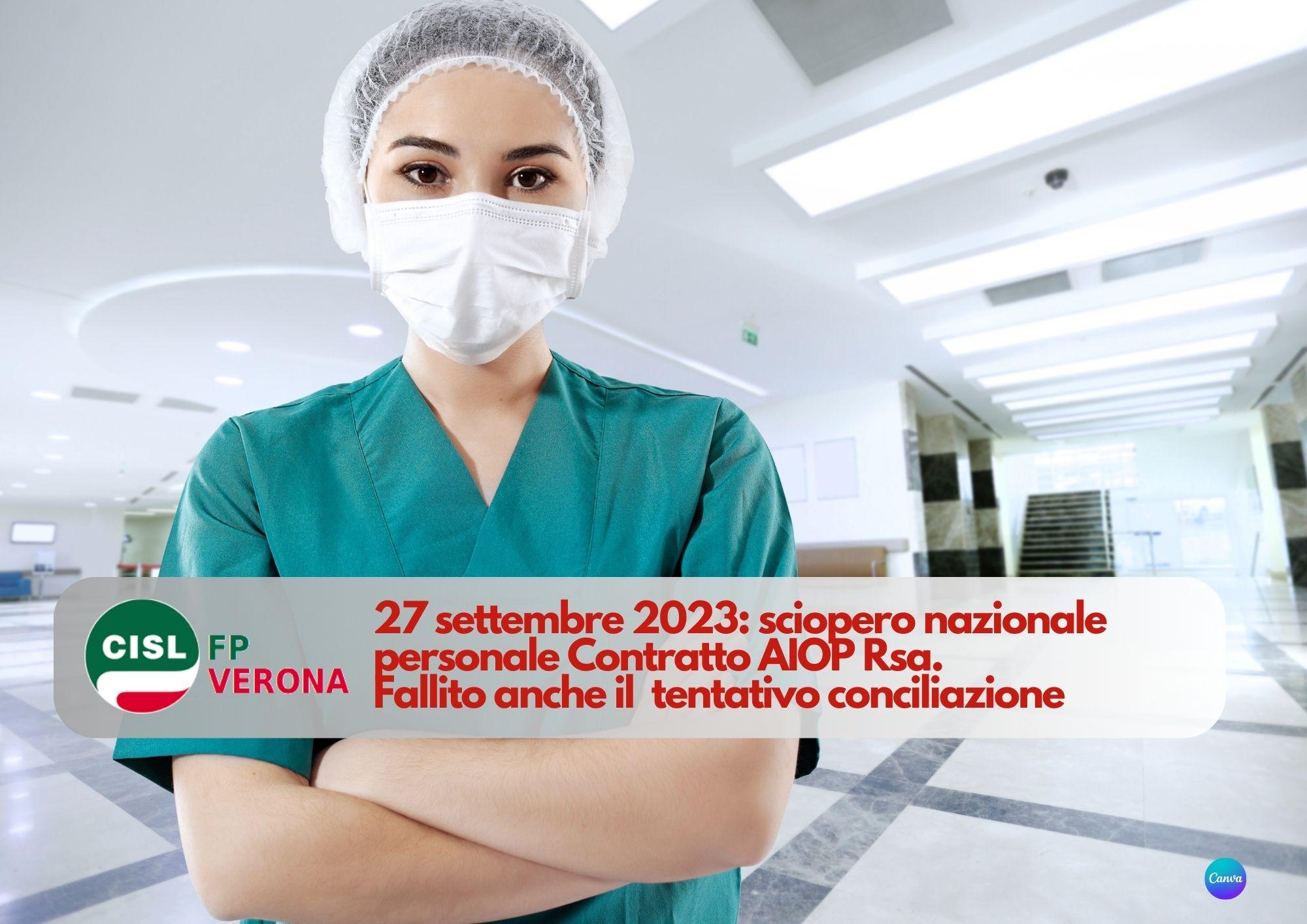 CISL FP Verona. 27 settembre sciopero nazionale personale Contratto AIOP Rsa