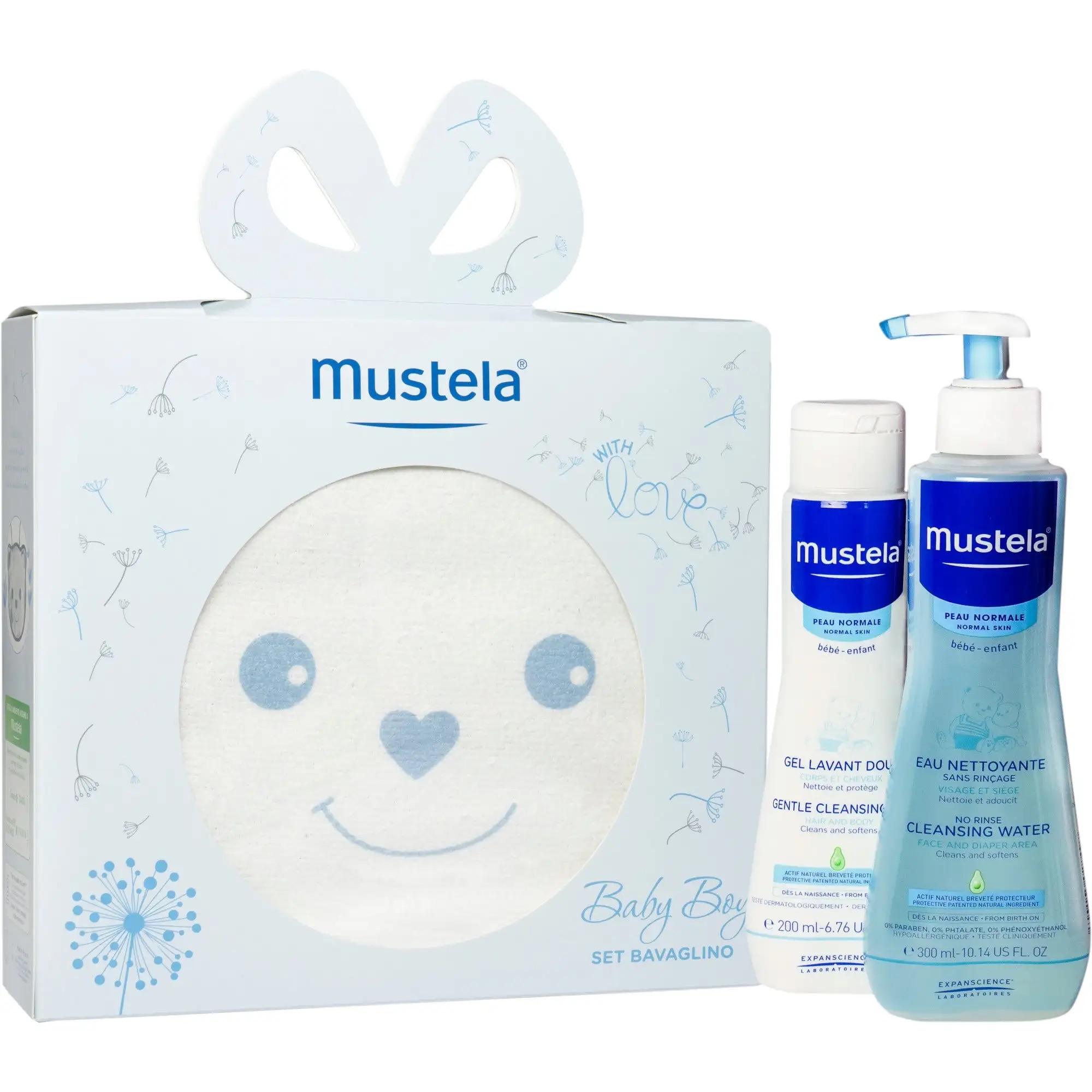 Mustela Cofanetto Bavaglino Detergente 200ml+Detergente Senza Risciacquo 300ml+Bavaglino