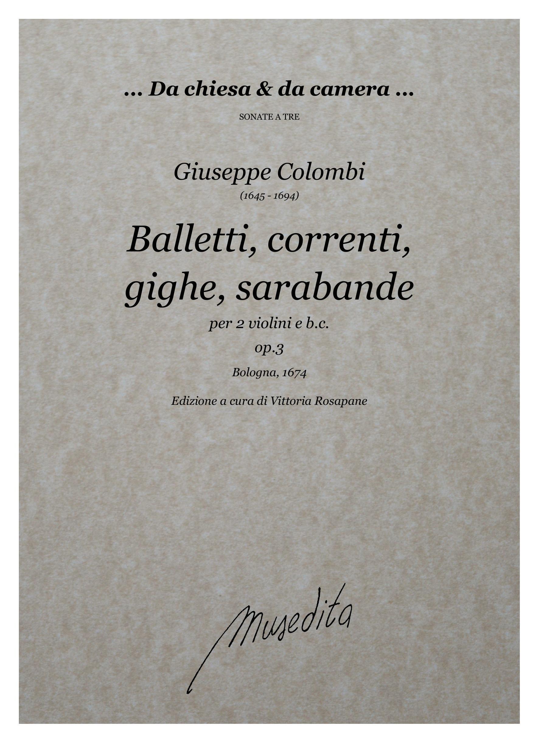 G.Colombi: Balletti, correnti, gighe e sarabande op.3 (Bologna, 1674)