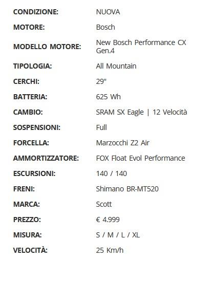 Scott Strike 920 mis.M occasione 29" Bosch Performance CX 140mm. ant. e post. euro 2800(list.4999)