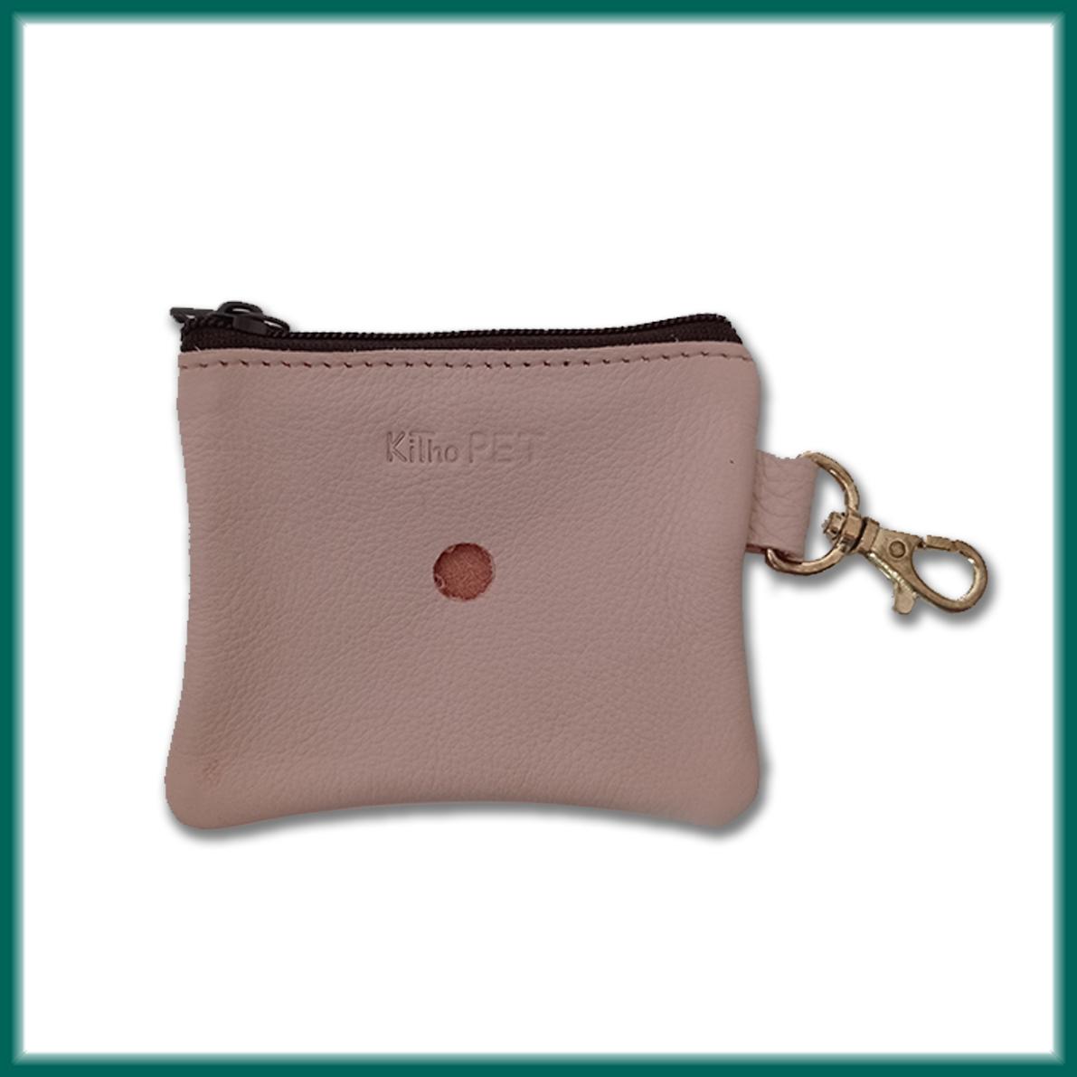 Poop bag in pelle rosa chiaro con zip