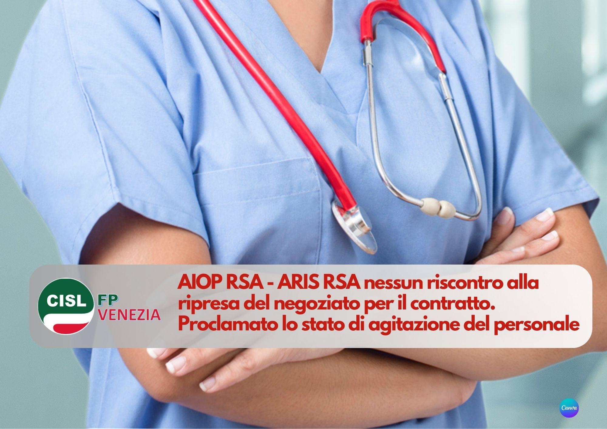 CISL FP Venezia. AIOP RSA - ARIS RSA nessun riscontro. Stato di agitazione, verso la mobilitazione.