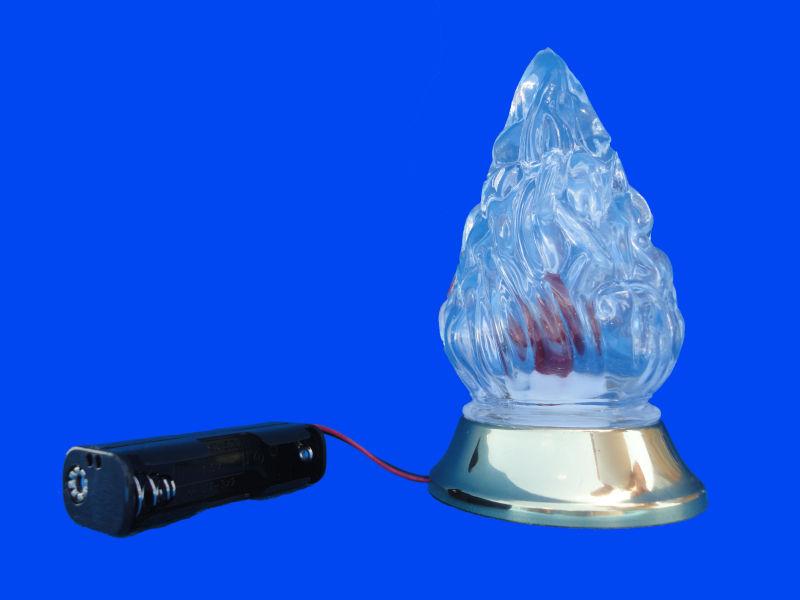 Lampada votiva a pile EL5 con fiammella di vetro Ø5cm e ghiera. Dimensioni: 70mm.x125mm