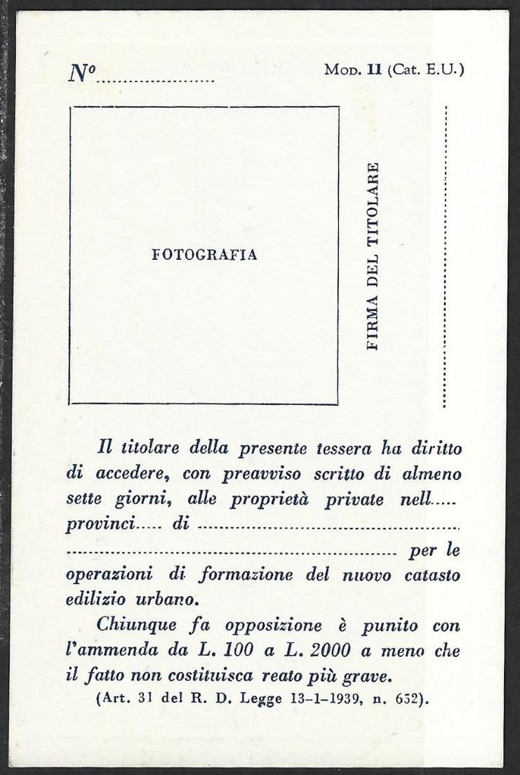 035> ITALIA < TESSERA UFFICIO TECNICO ERARIALE > Nuova ancora da compilare! - Anni '30