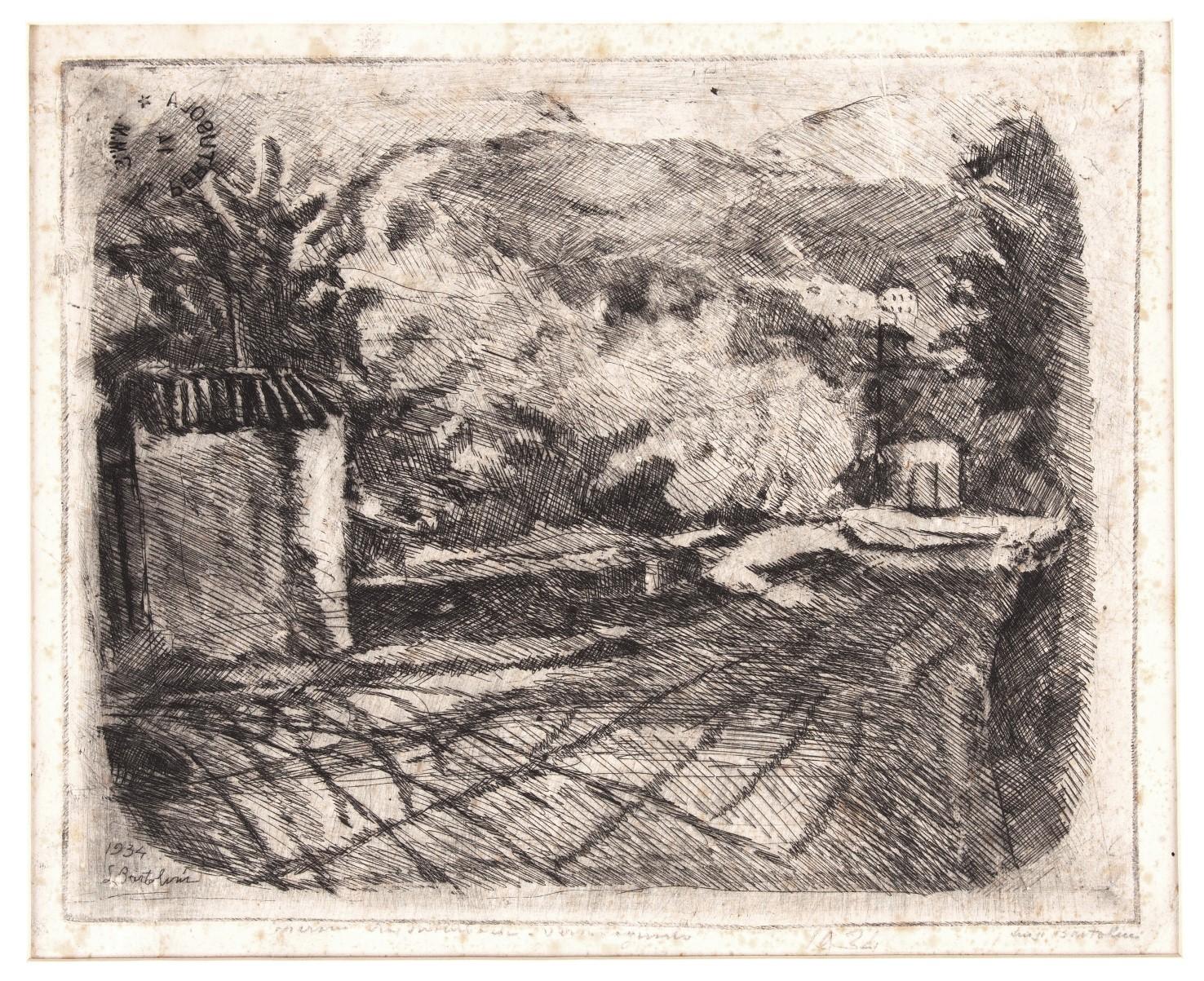 Luigi Bartolini, Acquaforte, Merano. Via suburbana verso Lagundo, 1934
