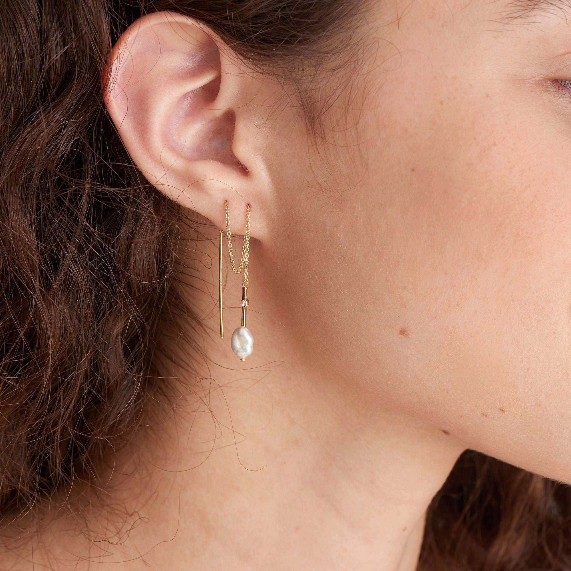 Gold Pearl Threader Earrings Ania Haie