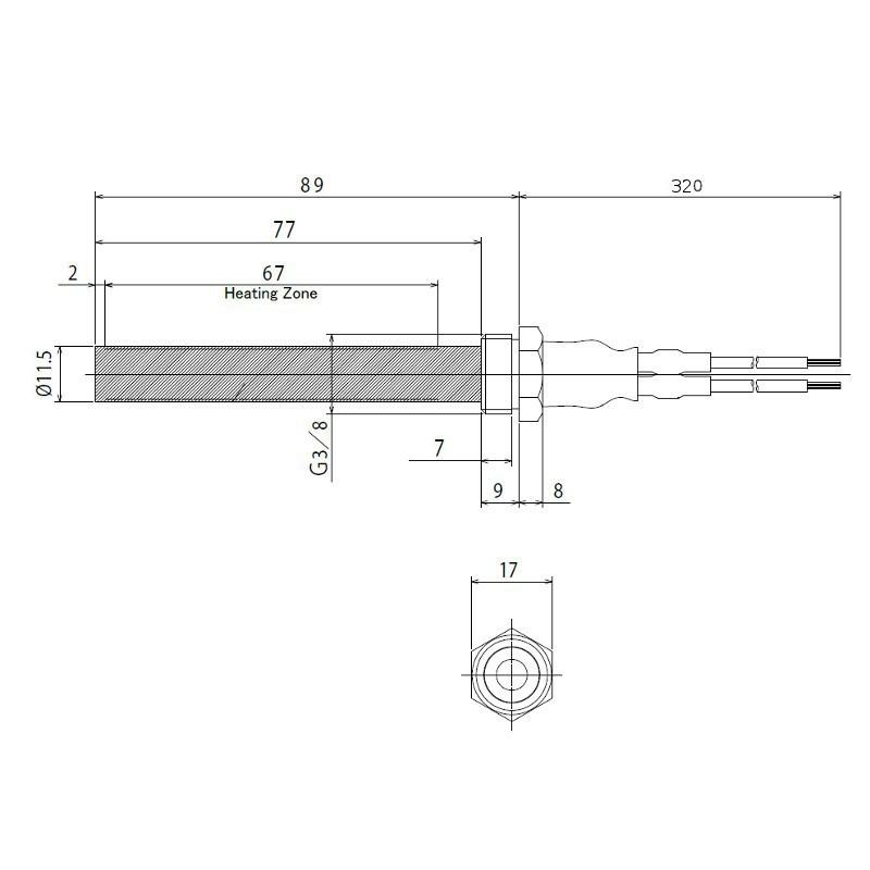 1401051 Resistenza accensione per stufe a pellet in ceramica, con raccordo filettato 3/8" GAS.