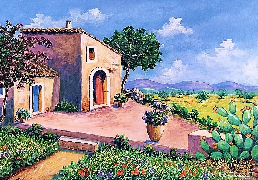 Casolare in collina Olio su tela 50 x 70 cm