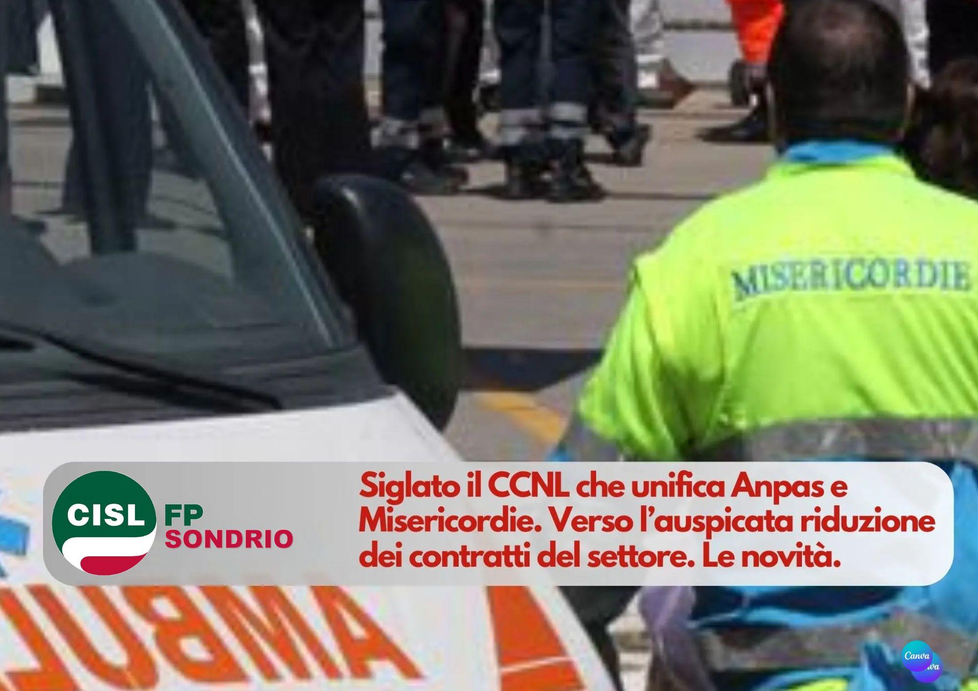 CISL FP Sondrio. Siglato il Contratto nazionale di lavoro  che unifica Anpas e Misericordie