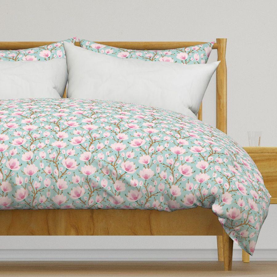 magnolia pastel blue spring flowers duvet cover