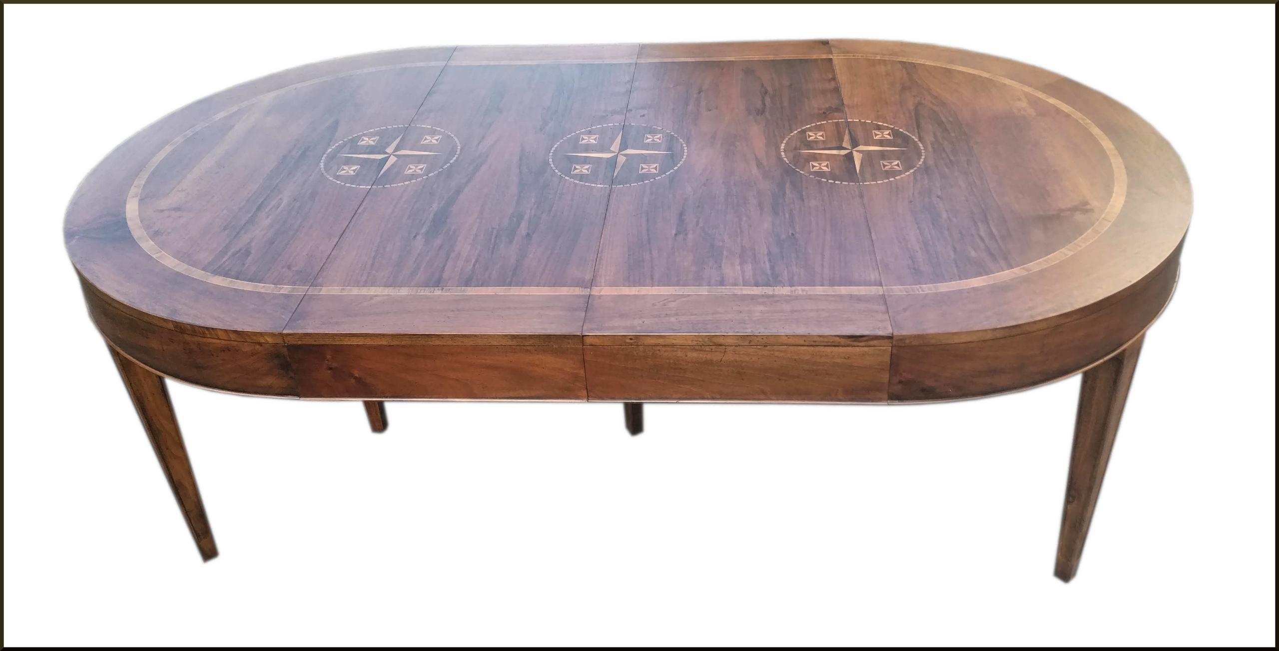 Tavolo totondo classico artigianale con piano intarsiato allungabile a 330