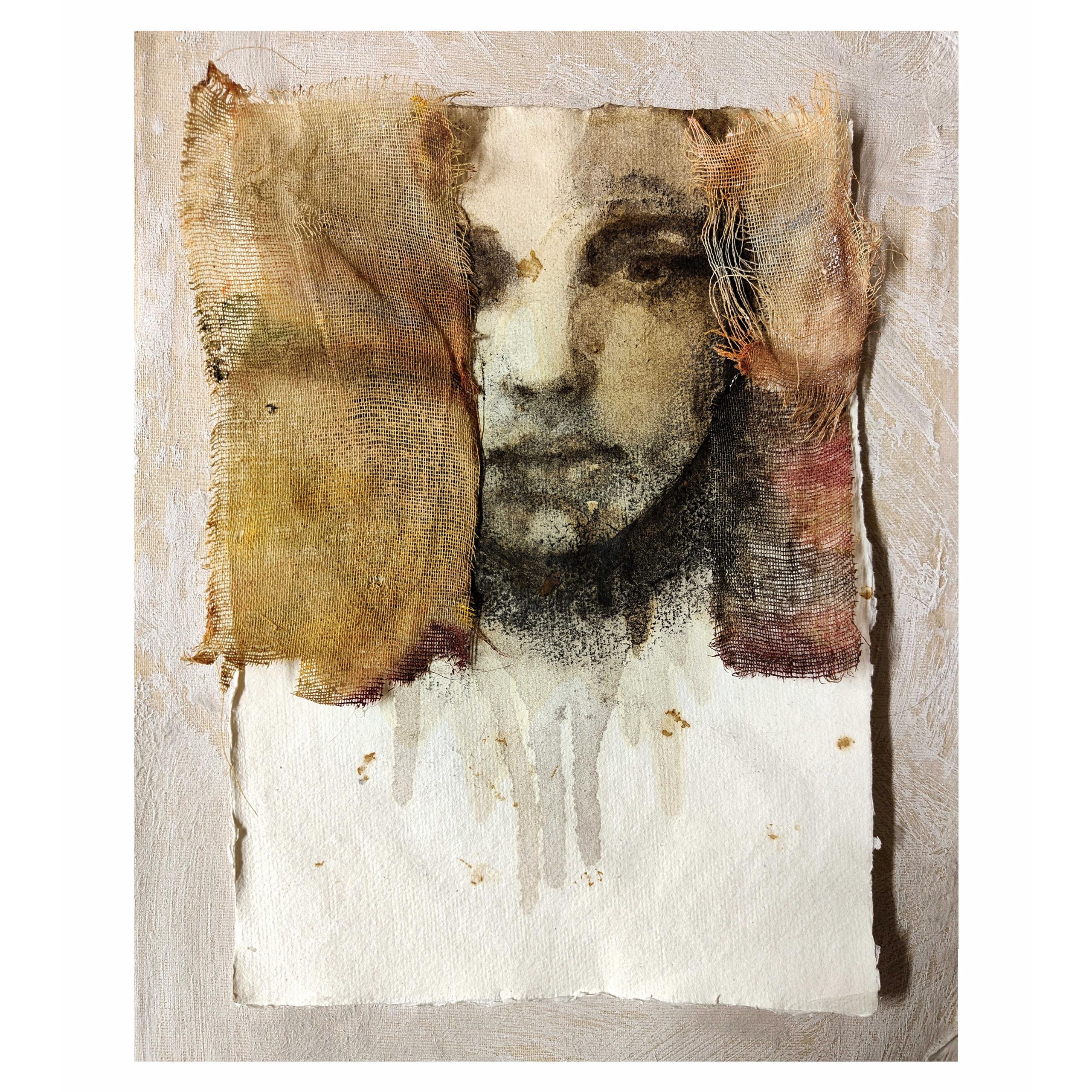 Simona Fedele Artista, carta Nepalese fatta a mano, mostra d'arte, sanguigna, carboncino, olio e pastelli, olio su tela, su garza, made in Italy