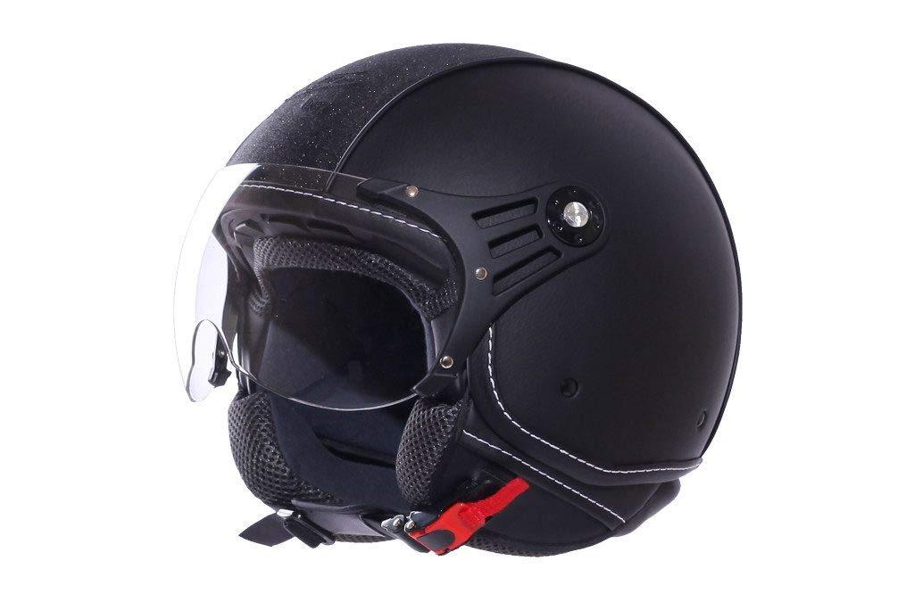 CASCO JET LUXORY MAGIC NERO OPACO FASCIA PELLE BRILLANTINATA