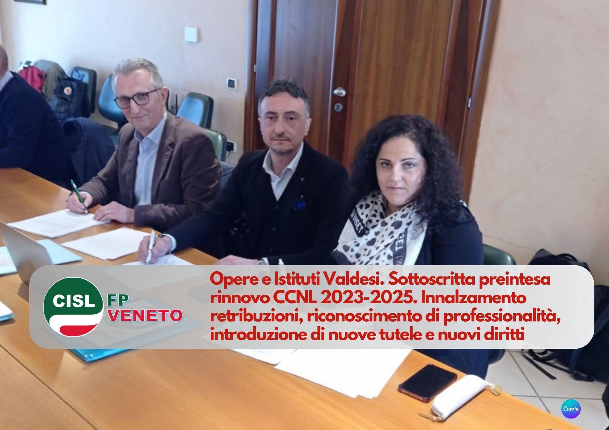 CISL FP Veneto. Opere e Istituti Valdesi. Sottoscritta preintesa rinnovo CCNL 2023-2025.