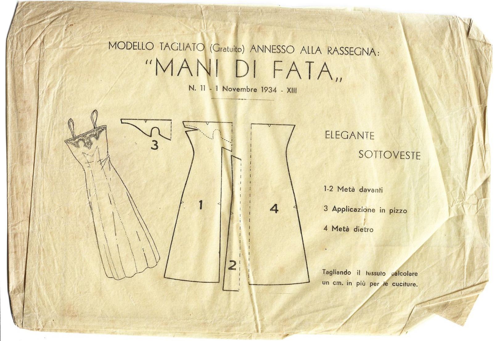 021> MANI DI FATA < Cartamodello ELEGANTE SOTTOVESTE > 1° NOVEMBRE 1934 !