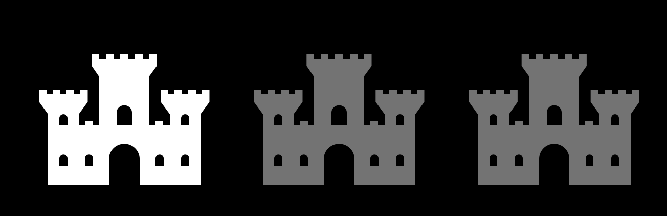 Icona raffigurante tre castelli: uno è colorato di bianco e due di grigio.