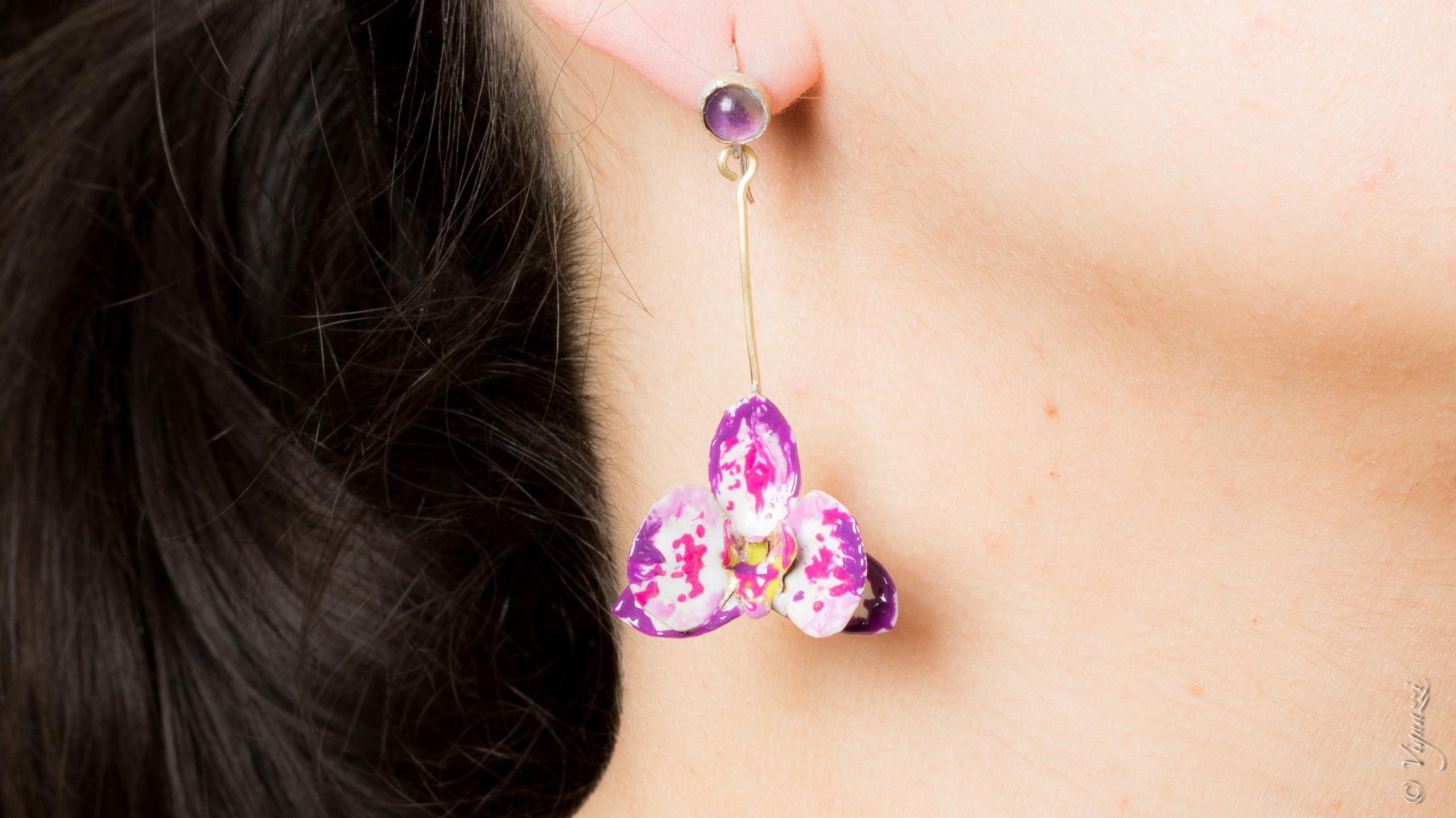 ORECCHINI FIORE DI ORCHIDEA FUXIA : FUCHSIA ORCHID FLOWER EARRINGS