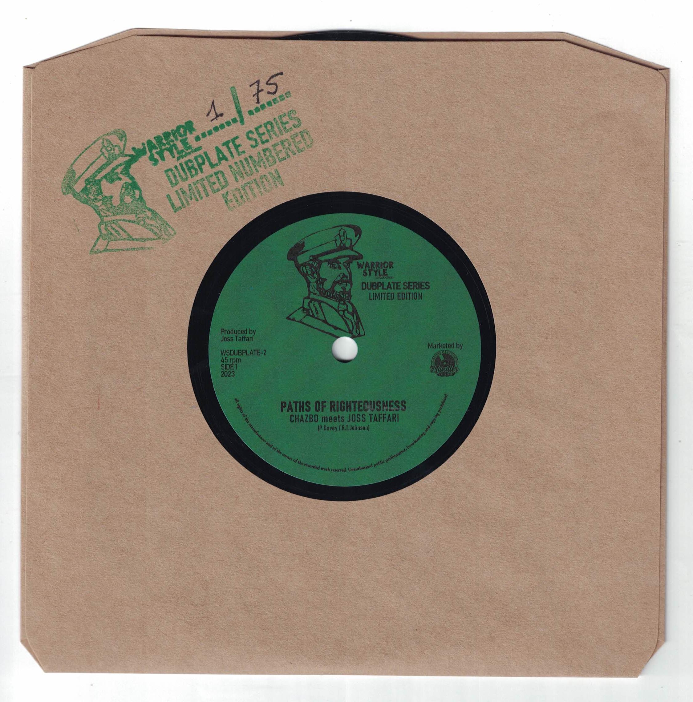 PATHS OF RIGHTEOUSNESS Chazbo & Joss Taffari WARRIOR STYLE (DUBPLATE) 7 inch