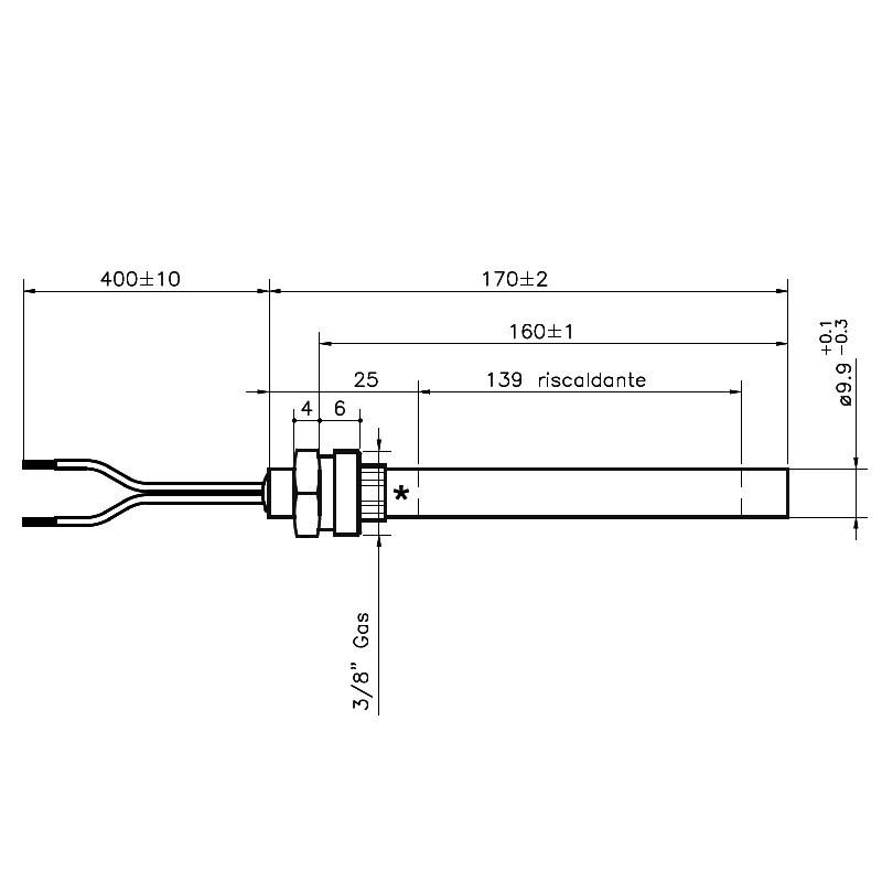 14701077 RESISTENZA ACCENSIONE STUFA CALDAIA A PELLET CON RACCORDO 3/8 DIAM 9,9 LUNGHEZZA170mm  320W