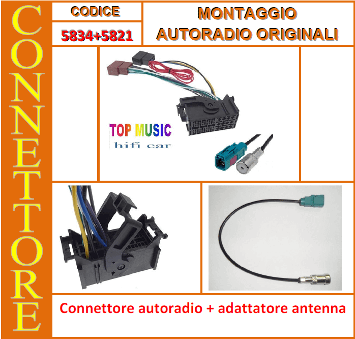 5834+5821+0624  - FIAT 500L dal 2015- Uconnect CONNETTORI AUTORADIO ORIGINALE FIAT+ANT.GPS
