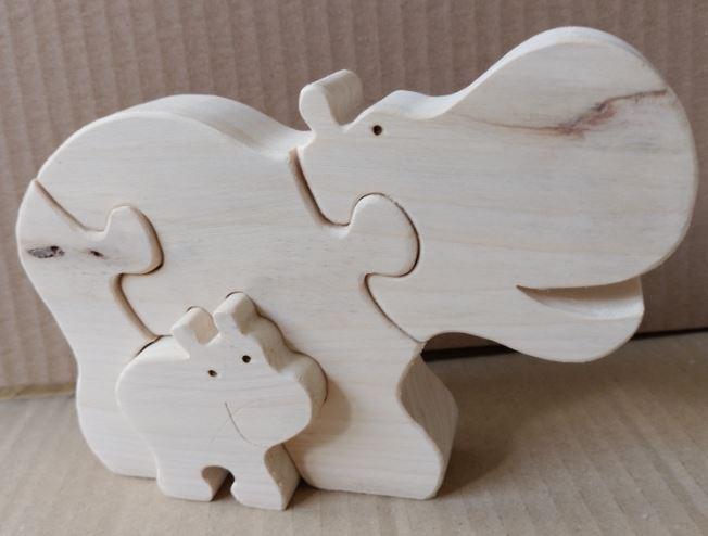 IPPOPOTAMO - puzzle in legno naturale (17x11.5X3 cm) cod.70075