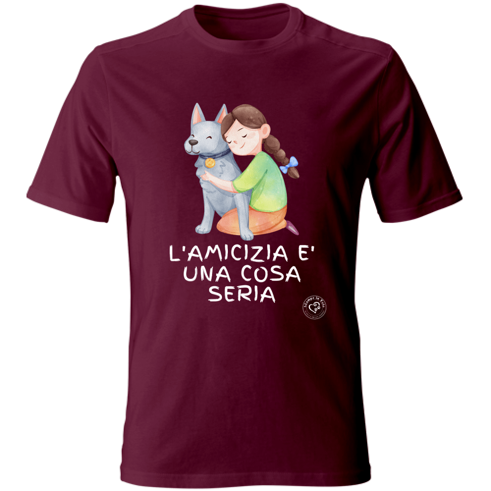 T-Shirt Solidale "L'Amicizia è una cosa seria" grafica Bianca