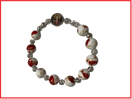 Chaplet bracelet made of worked stone with image of St. Philomena