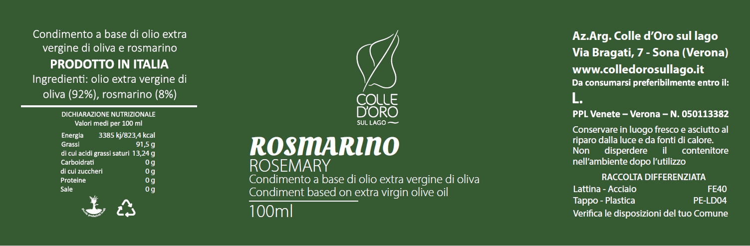 Cod. 14 Condimento a base di olio extra vergine di oliva (98%) e rosmarino (8%)