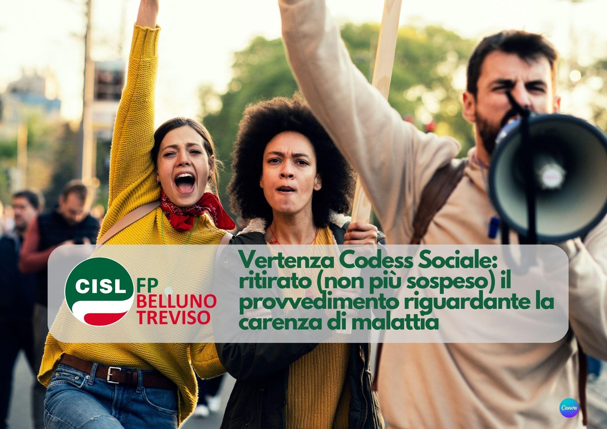 CISL FP Belluno Treviso. Vertenza Codess Sociale: ritirato il provvedimento riguardante la carenza di malattia