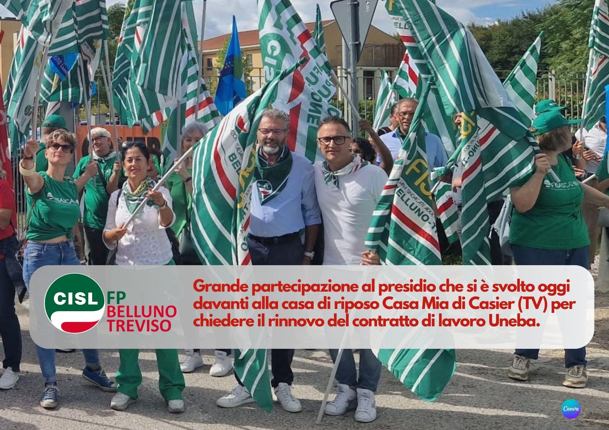 CISL FP Belluno Treviso. Presidio unitario a Casier (TV) per chiedere il rinnovo del contratto Uneba