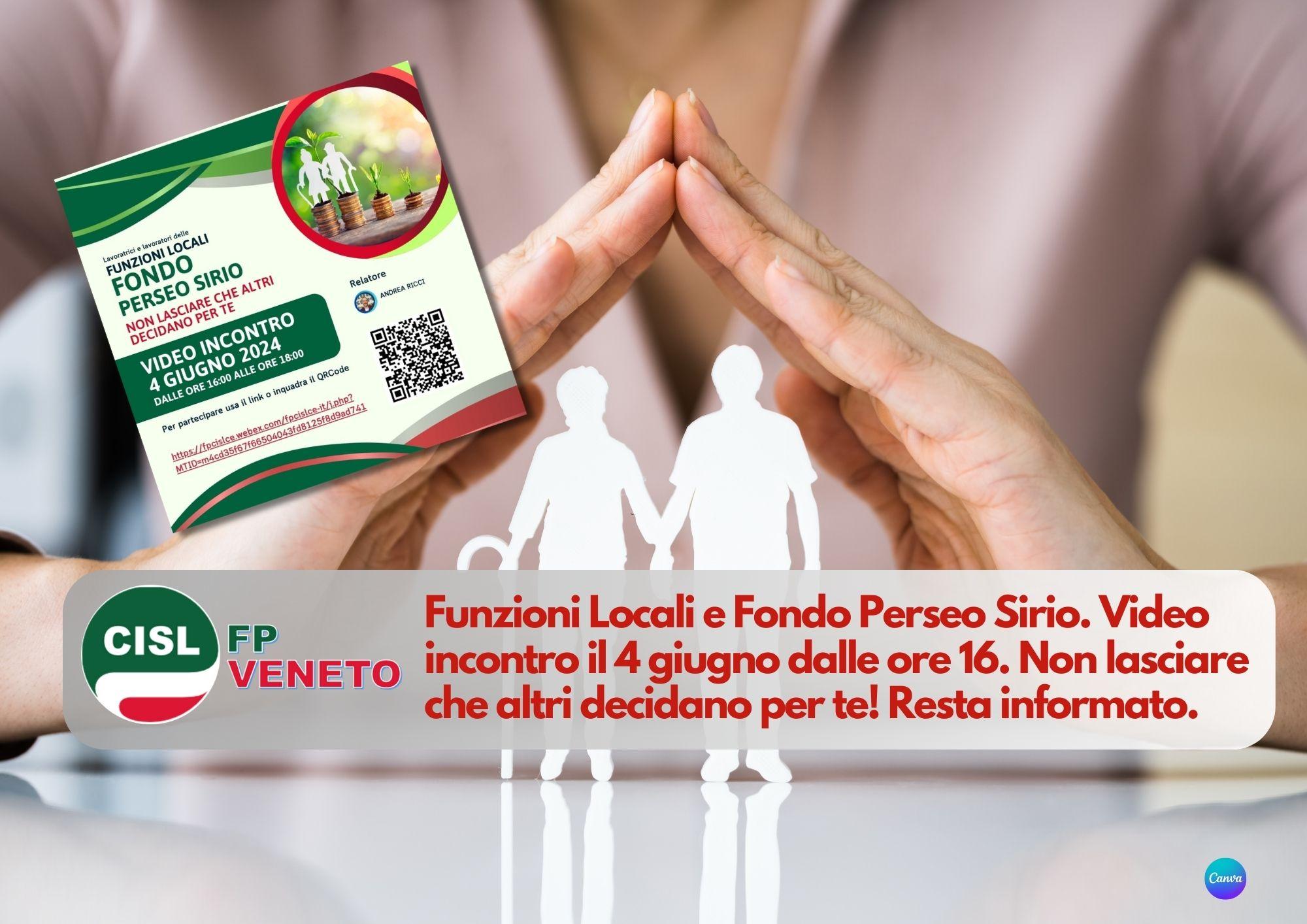 CISL FP Veneto. Funzioni Locali e Fondo Perseo Sirio. Video incontro il 4 giugno dalle ore 16