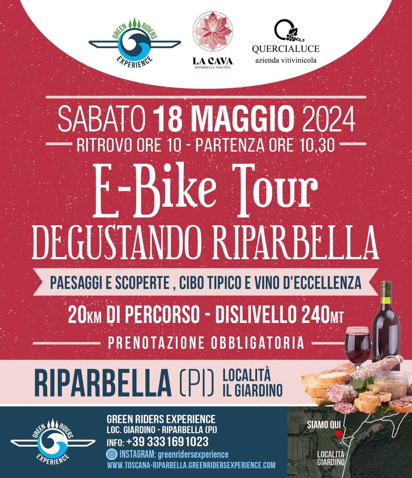 E-BIKE TOUR DEGUSTANDO RIPARBELLA TOUR ANELLO DEL VINO E DEL GUSTO SABATO 18 MAGGIO 2024