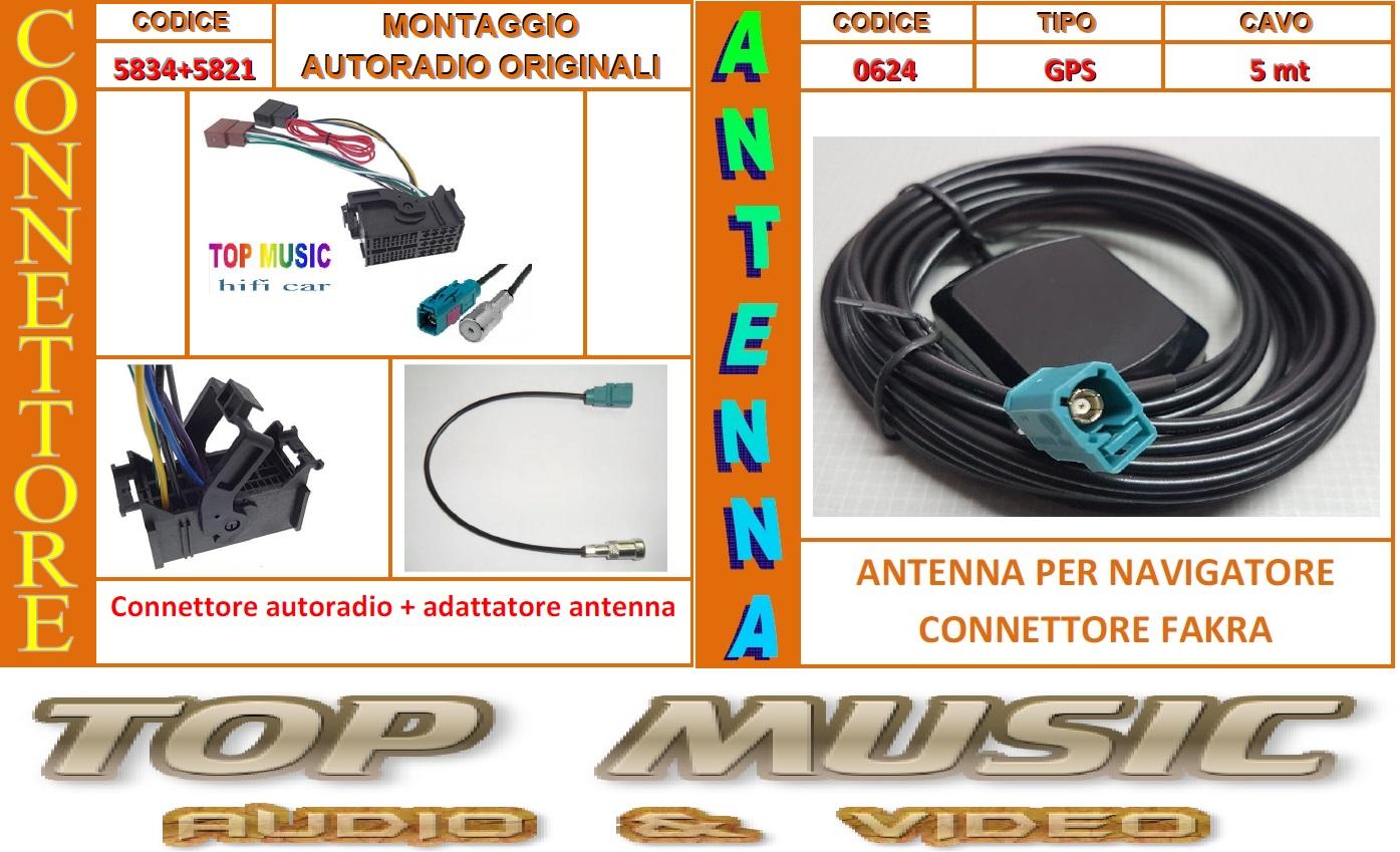 5834+5821+0624-FIAT dal 2015- Uconnect CONNETTORI AUTORADIO ORIGINALE FIAT+ANT.GPS