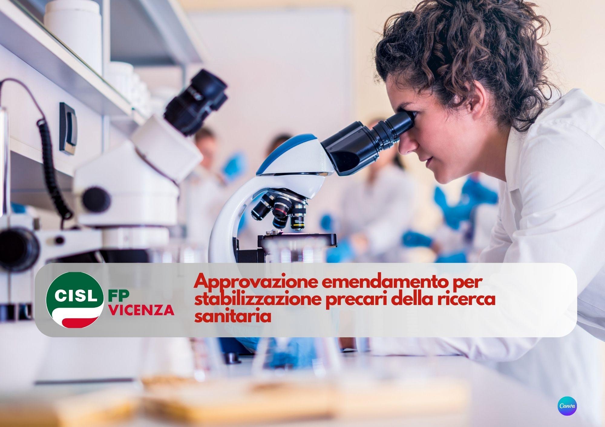 CISL FP Vicenza. Approvazione emendamento per stabilizzazione precari della ricerca sanitaria
