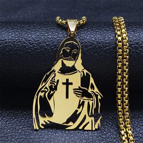 Collana in Acciaio Inox Color Oro - GESU' BENEDICENTE