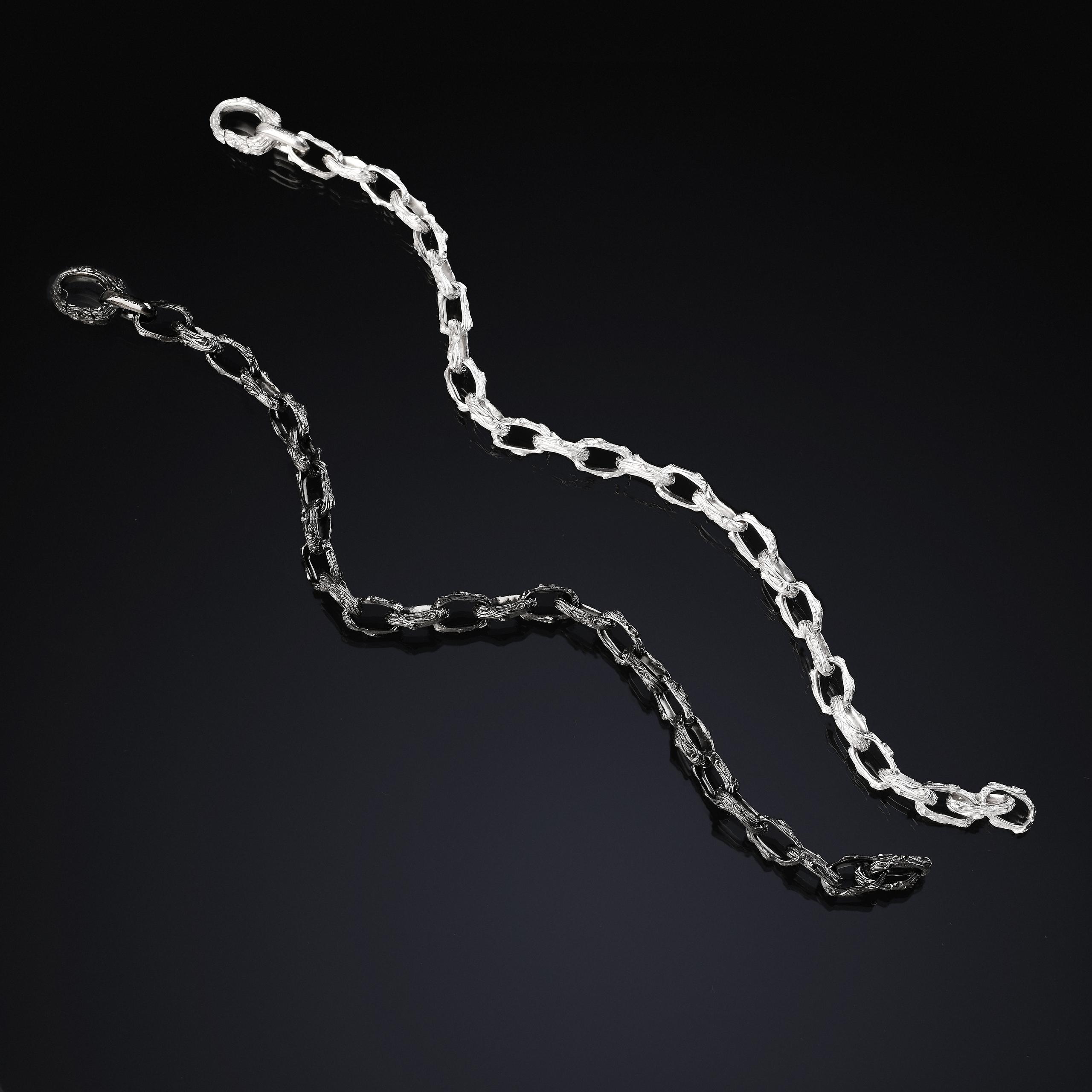 Rhodium-plated silver, Ruthenium-laminated black version, Chain style, Lobster clasp closure