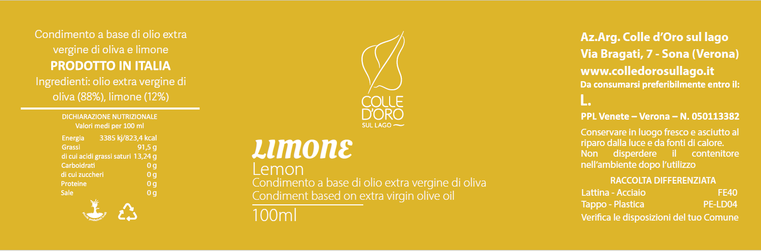 Cod. 13 Condimento a base di olio extra vergine di oliva (90%) e limoni (10%)