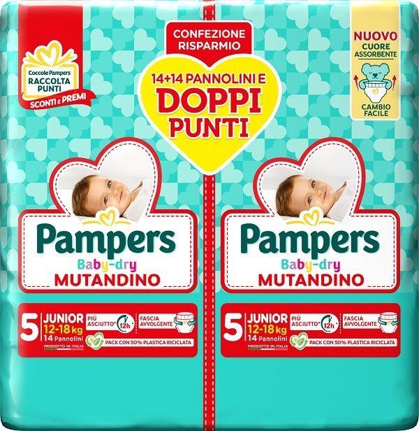 14 + 14 Pannolini Pampers Baby Dry Mutandino taglia 5 pacco doppio offerta