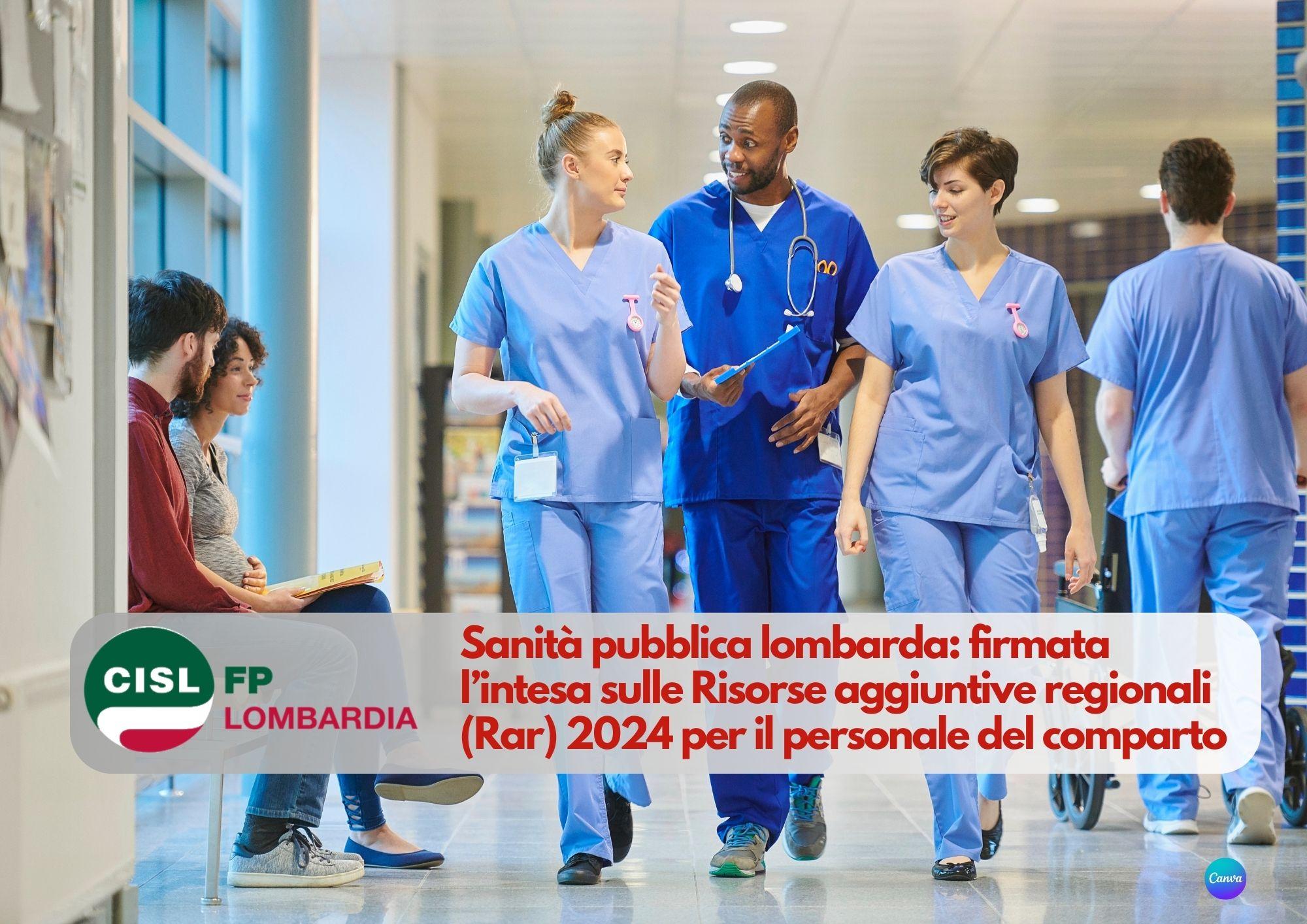 CISL FP Lombardia. Sanità pubblica lombarda: firmata l’intesa sulle Risorse aggiuntive regionali (Rar) 2024 per il comparto.