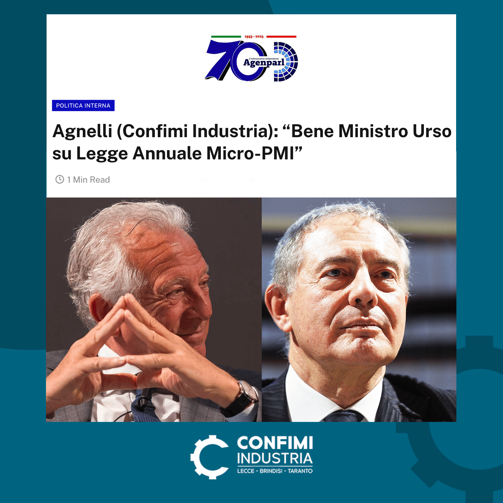 Agnelli: “Bene Ministro Urso su Legge Annuale su Micro-PMI”