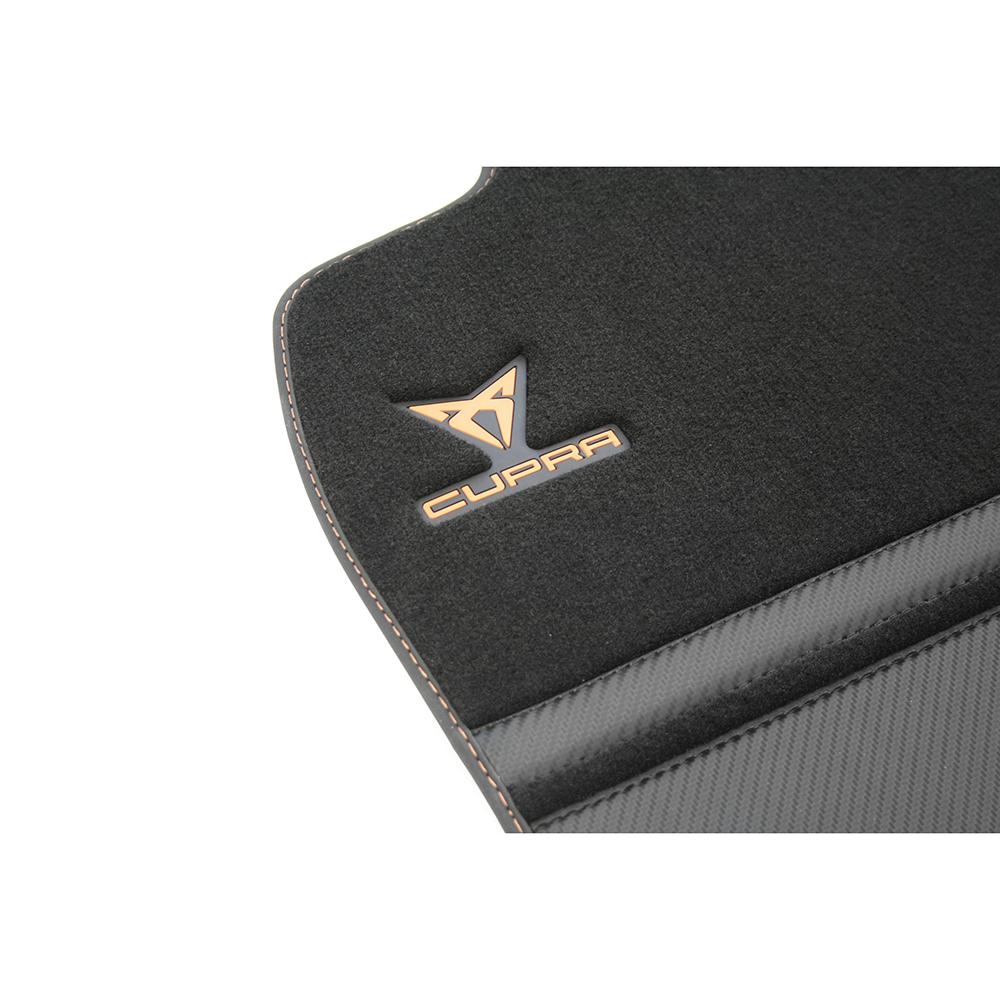 Set tappetini in tessuto premium nero carbone rame con logo originali accessori Seat Ateca