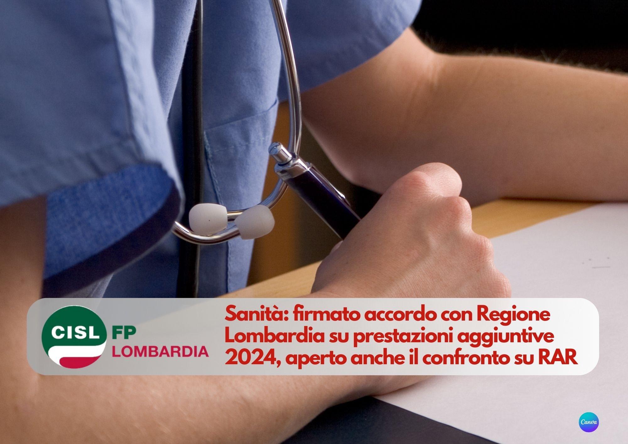 CISL FP Lombardia. Sanità: firmato con Regione l’accordo sulle prestazioni aggiuntive e aperto il confronto anche sulle RAR 2024.