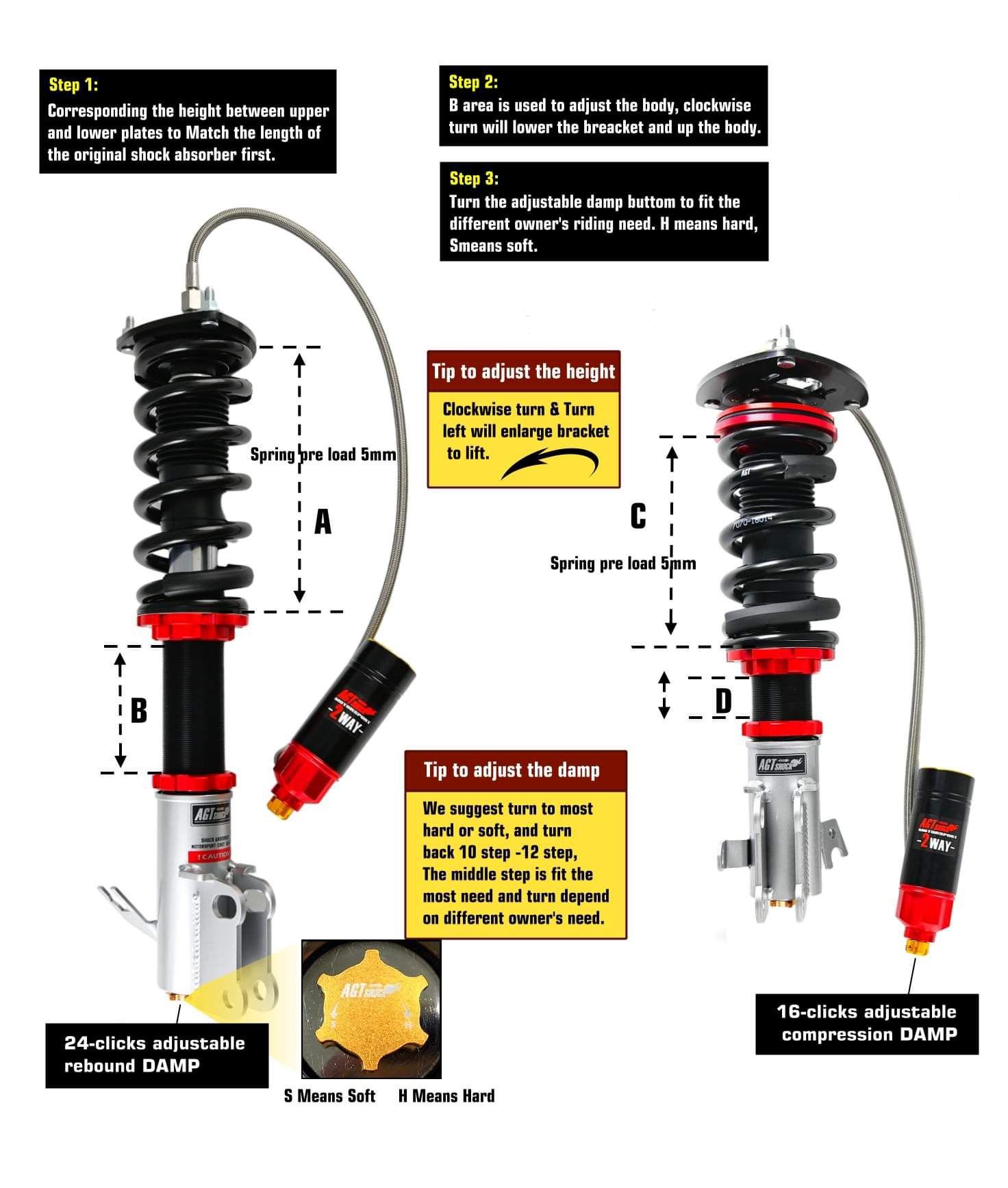 Subaru Impreza GC8 1992-200 AGT-Shock Coilover ( 1-Way or 2-Way )